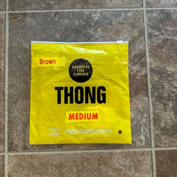 Assholes Live Forever Chocolate Mesh Thong - Picture 1 of 9